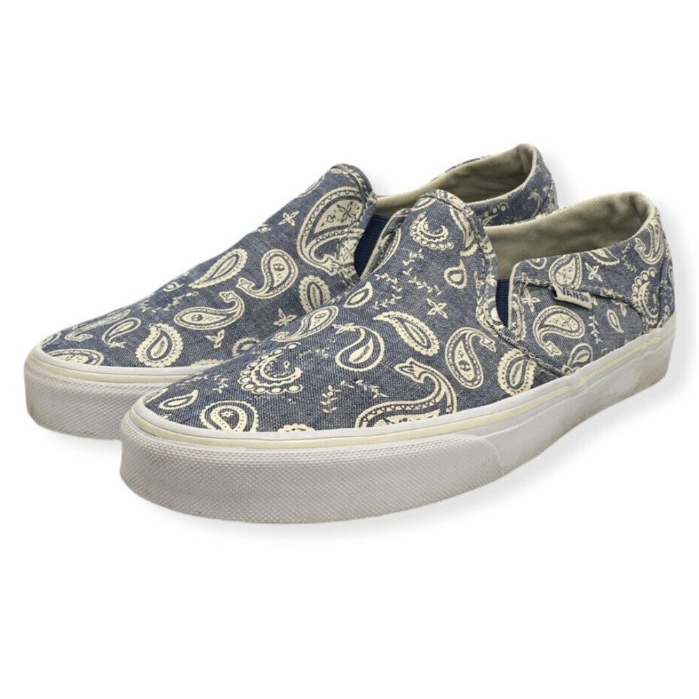 Vans Blue Paisley Slip On Sneaker Skate Shoes Woman's Size 8
